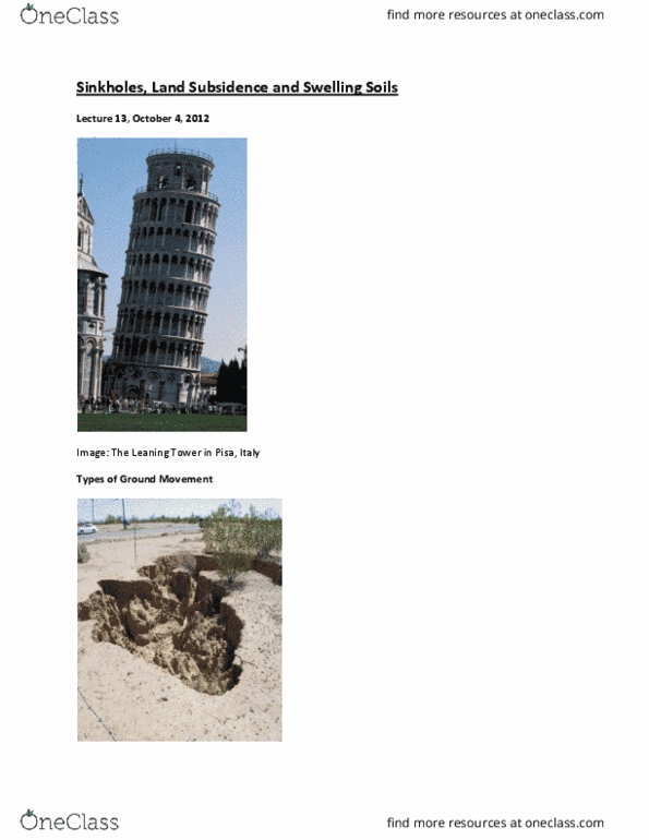 EARTHSC 2GG3 Lecture Notes - Lecture 13: Subsidence, Gypsum, Clay Minerals thumbnail