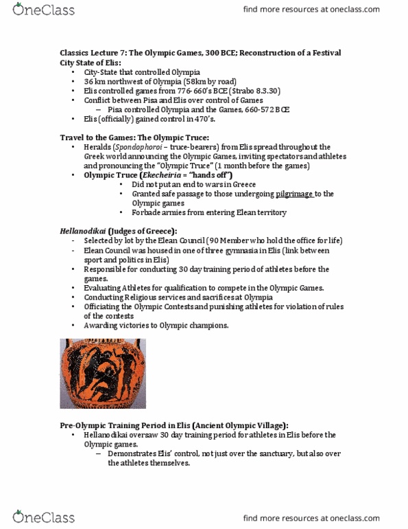 Classical Studies 2300 Lecture Notes - Lecture 7: Ancient Olympic Games, Olympic Oath, Hellanodikai thumbnail