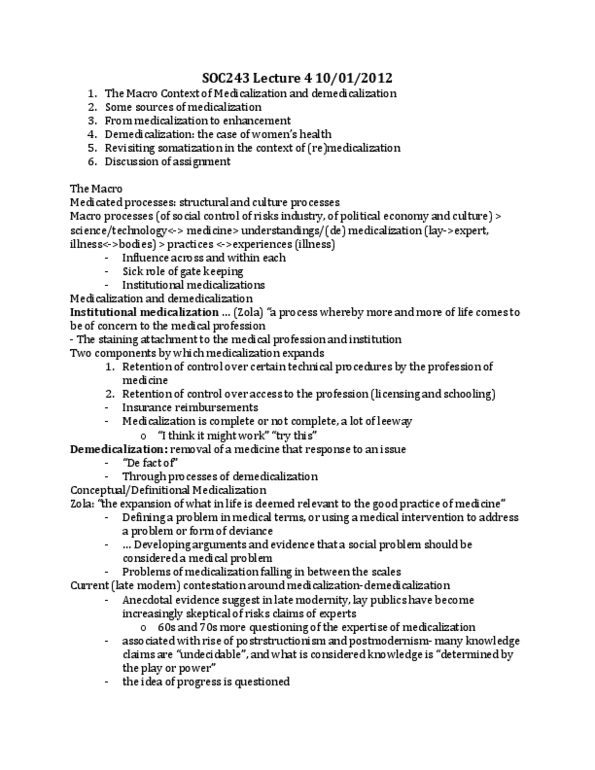 SOC243H1 Lecture Notes - Decision Rule, Breast Pain, Somatization thumbnail