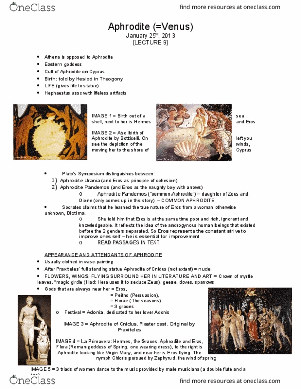 CLA204H1 Lecture Notes - Lecture 9: Aphrodite Pandemos, Aphrodite Urania, Plaster Cast thumbnail