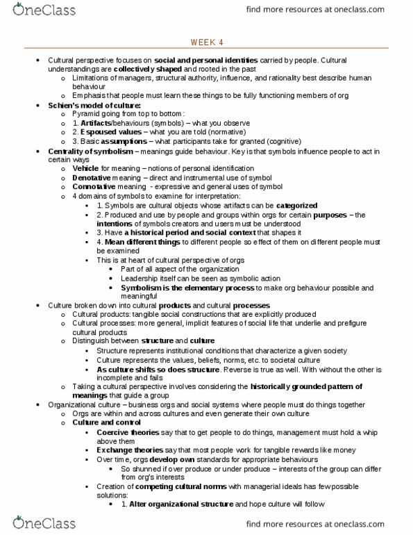 ORGS 2010 Lecture Notes - Lecture 4: Organizational Culture, Effective Action, Centrality thumbnail