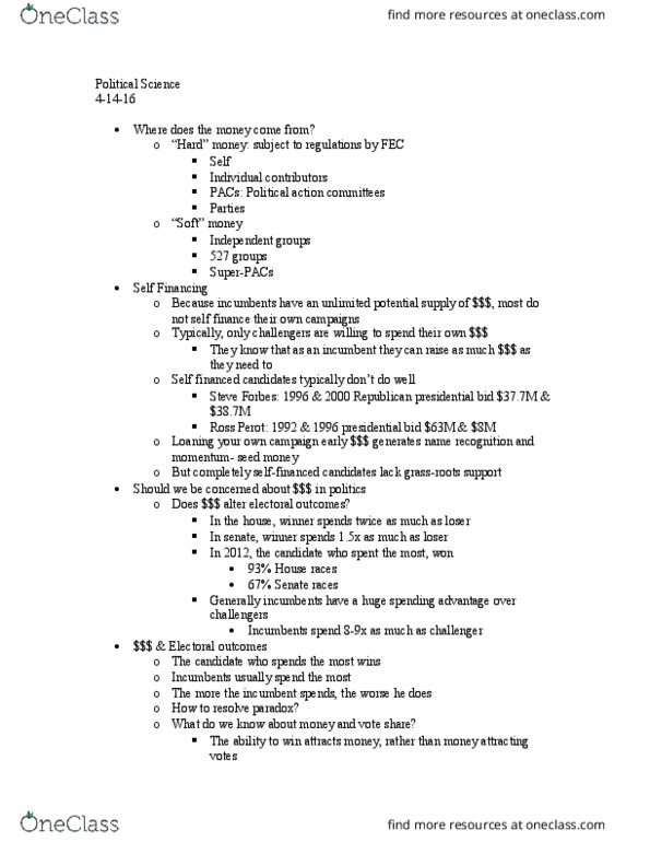 BIOL 206 Lecture Notes - Lecture 17: Federal Election Commission, Political Action Committee, Watergate Scandal thumbnail