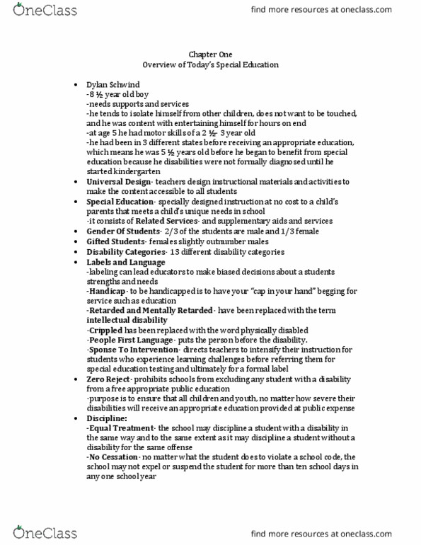 SPED 2231 Chapter Notes - Chapter 1: Individualized Education Program, Moritz Von Schwind, Intellectual Disability thumbnail