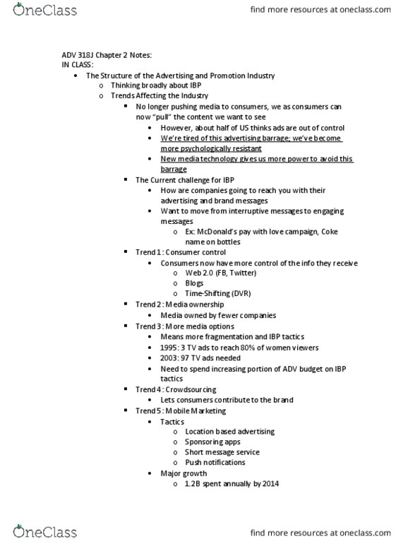 ADV 318J Lecture Notes - Lecture 2: Short Message Service, Web 2.0, A.D. Vision thumbnail