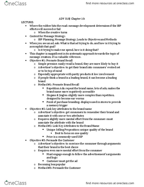 ADV 318J Lecture Notes - Lecture 10: A.D. Vision, Product Placement, Branded Content thumbnail