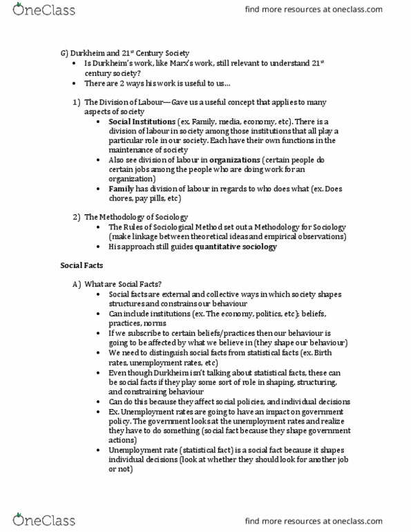 SOCIOL 2S06 Lecture Notes - Lecture 5: Mechanical And Organic Solidarity, Social Fact, Complex Number thumbnail