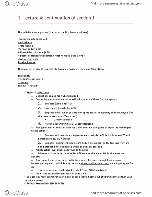 MGMT 127A Lecture Notes - Lecture 4: Itemized Deduction, Net Income, Gross Income thumbnail