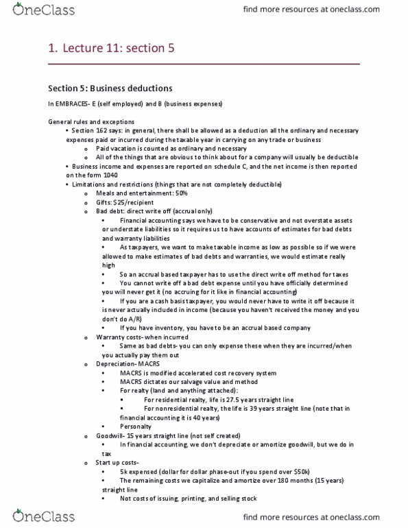 MGMT 127A Lecture Notes - Lecture 11: Net Operating Loss, Macrs, Financial Accounting thumbnail