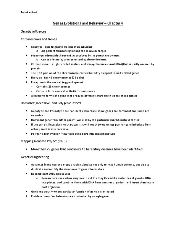 PSYC 1010 Lecture Notes - Phenotype, Twin, Reciprocal Altruism thumbnail