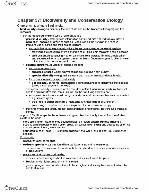 BIOL 119 Chapter Notes - Chapter 57: Holocene Extinction, Habitat Fragmentation, Habitat Destruction thumbnail