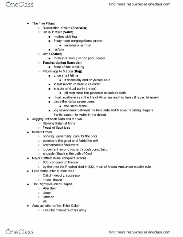 PHIL 100 Lecture Notes - Lecture 91: Islamic Calendar, Ihram, Five Pillars Of Islam thumbnail