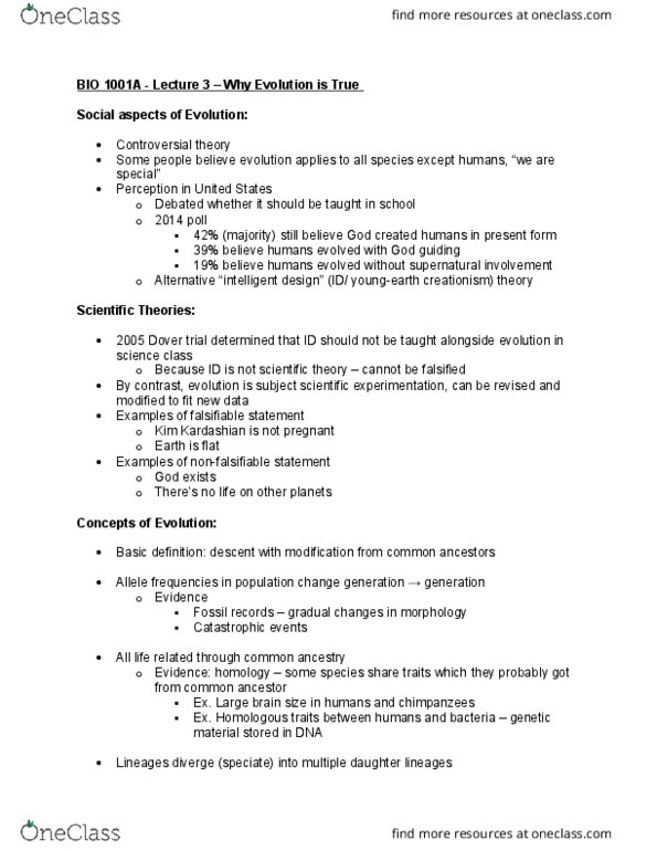 Biology 1001A Lecture Notes - Lecture 3: Kim Kardashian, Falsifiability, Allele thumbnail
