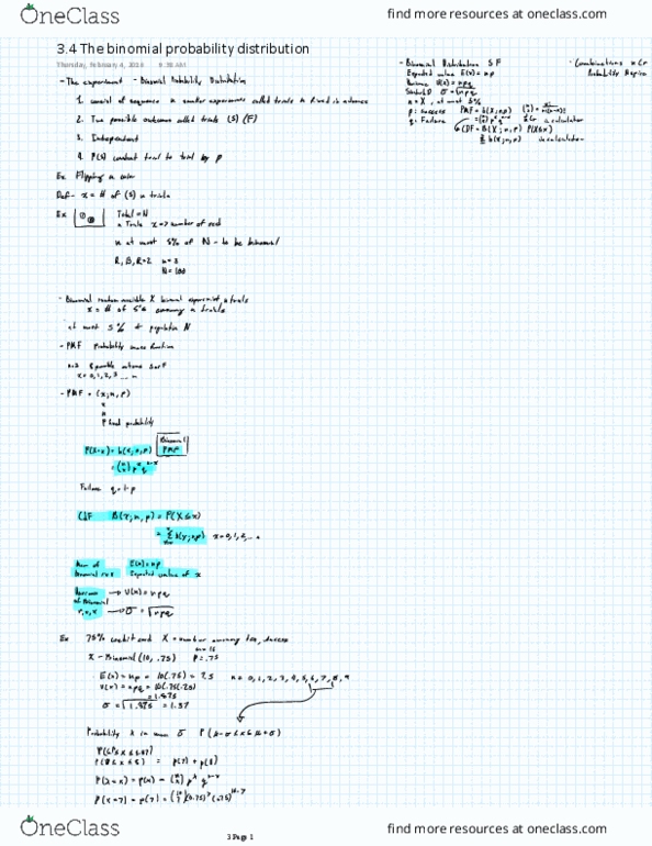 STA 3032 Lecture Notes - Lecture 5: Binomial Distribution thumbnail