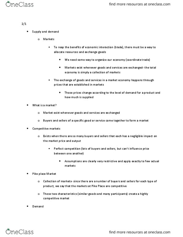 ECON 100 Lecture Notes - Lecture 3: Pike Place Market, Perfect Competition, Demand Curve thumbnail