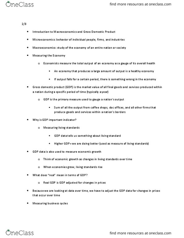 ECON 100 Lecture Notes - Lecture 5: Gross Domestic Product, Business Cycle, Government Spending thumbnail