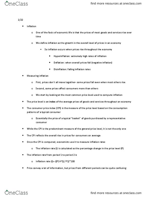 ECON 100 Lecture Notes - Lecture 8: Disinflation, Price Level, Hyperinflation thumbnail