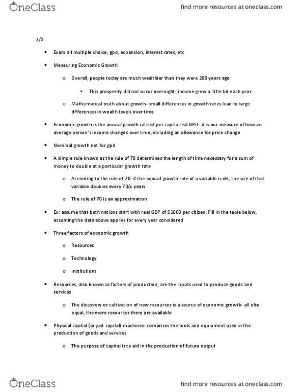 ECON 100 Lecture Notes - Lecture 10: Human Capital, Physical Capital thumbnail