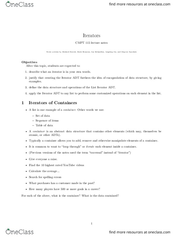 CMPT 115 Lecture Notes - Lecture 9: Abstract Data Type, Pseudocode, Iter thumbnail