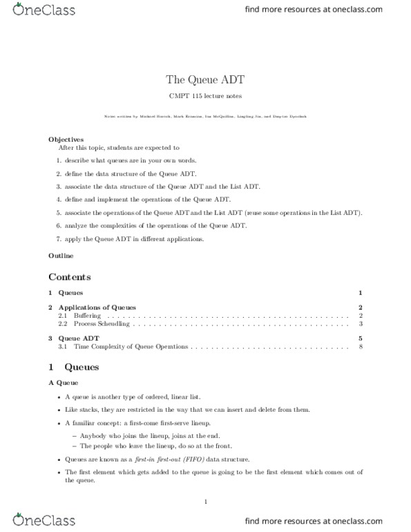 CMPT 115 Lecture Notes - Lecture 12: Process Control Block, The Queue, Multiprocessing thumbnail