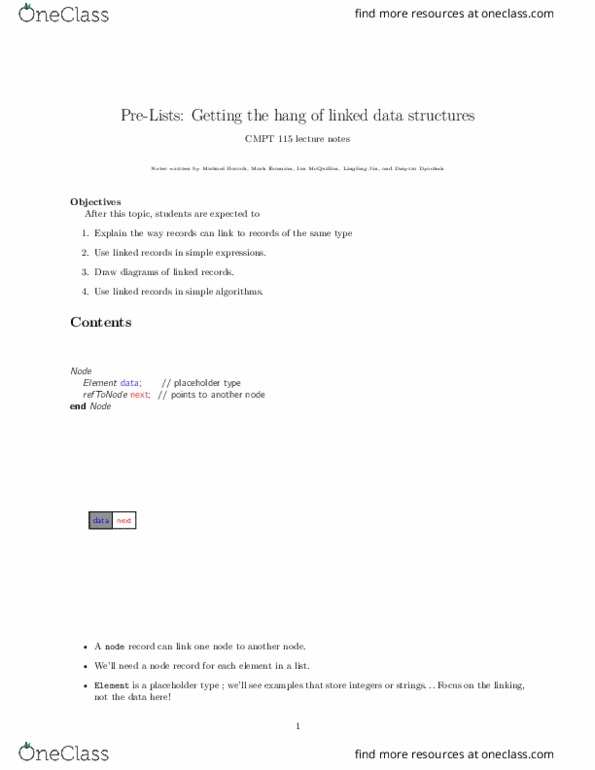 CMPT 115 Lecture Notes - Lecture 7: Linked Data, Pseudocode, Null Pointer thumbnail