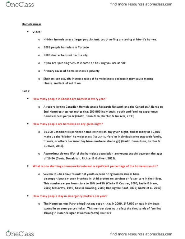 SOWK 1000 Lecture Notes - Lecture 7: Canadian Observatory On Homelessness, Housing First, Couchsurfing thumbnail