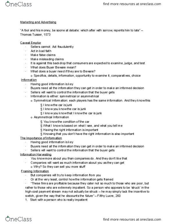 ARBUS202 Lecture Notes - Lecture 8: Thomas Tusser, Predictably Irrational, Dan Ariely thumbnail