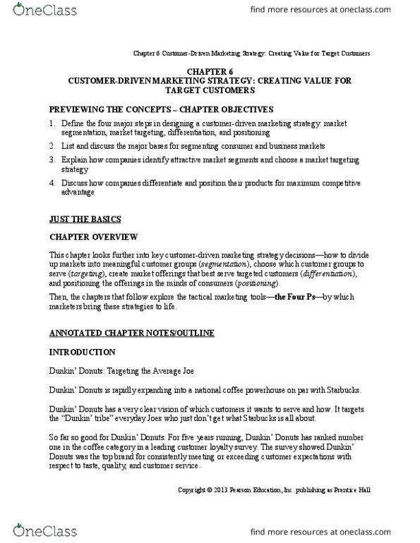 Bus 320 Chapter Notes - Chapter 6: Pearson Education, Prentice Hall, Market Segmentation thumbnail