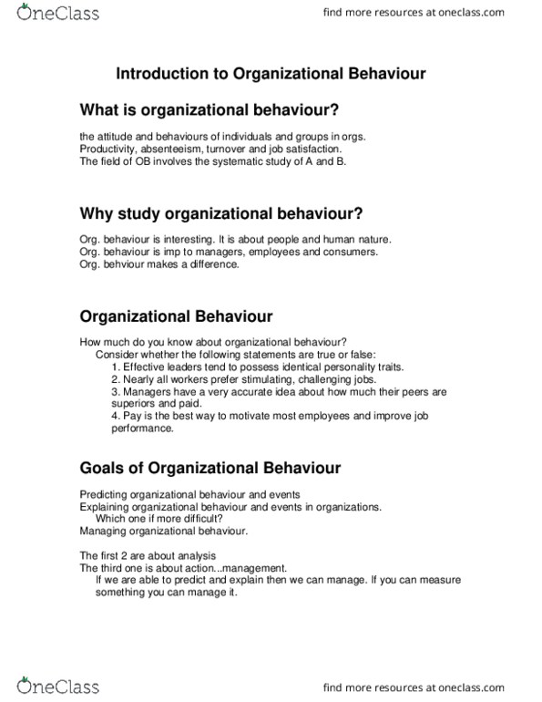 ADM 2336 Lecture Notes - Lecture 1: Absenteeism, Human Relations Movement, Career Development thumbnail