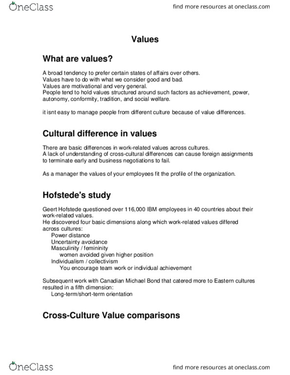 ADM 2336 Lecture Notes - Lecture 7: Total Quality Management, Individualism, Masculinity thumbnail