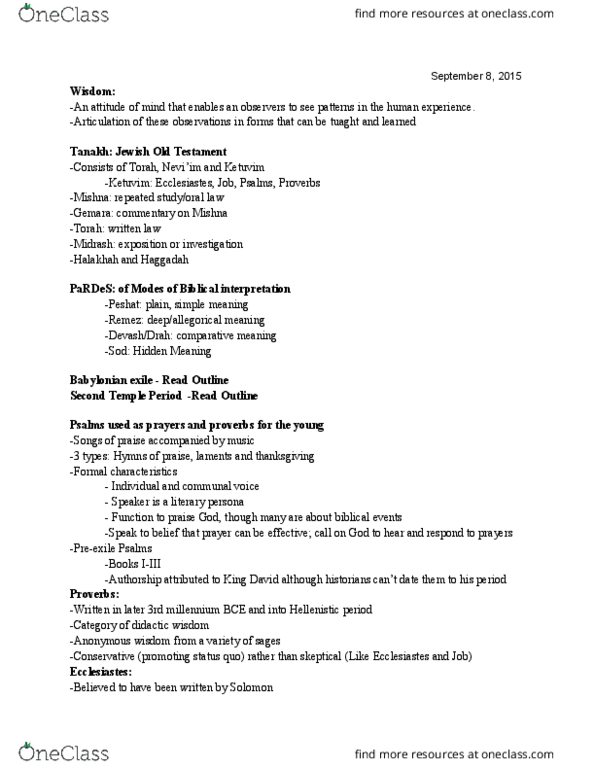 HUM 001A Lecture Notes - Lecture 5: Pathos, Divine Retribution, Midrash thumbnail