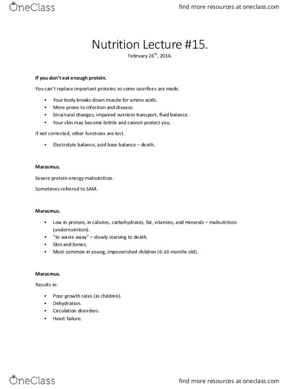 NUTR 1010 Lecture Notes - Lecture 15: Brain Damage, Electrolyte, Kwashiorkor thumbnail