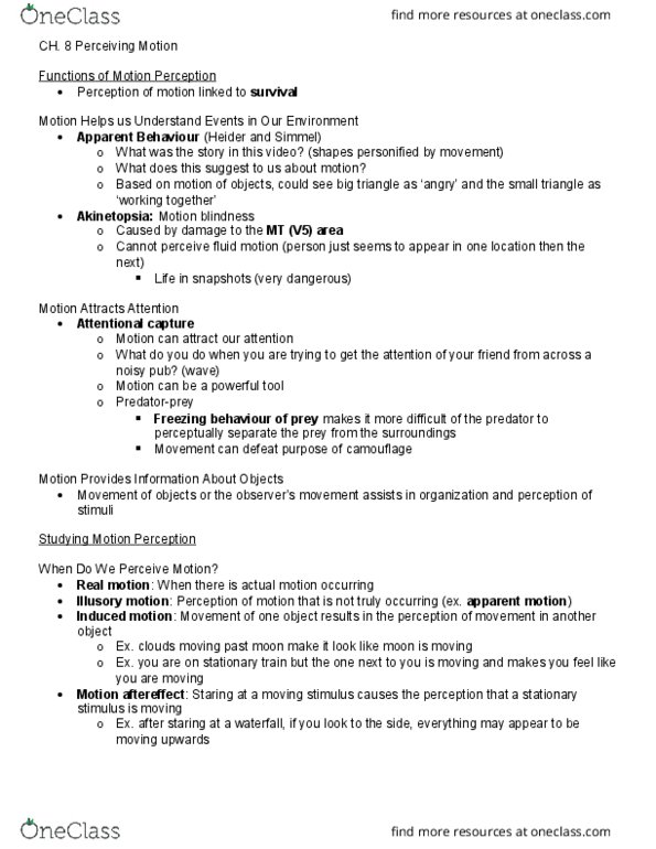 PSYCO367 Chapter Notes - Chapter 8: Vertical Bar, Retina, Optical Flow thumbnail