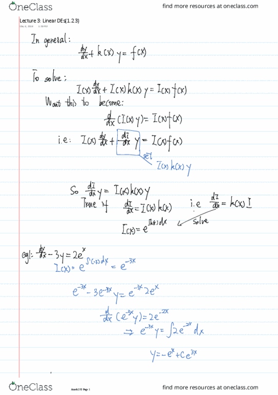 AMATH250 Lecture 3: Lecture 3 Linear DEs(1.2.3) by J.West thumbnail