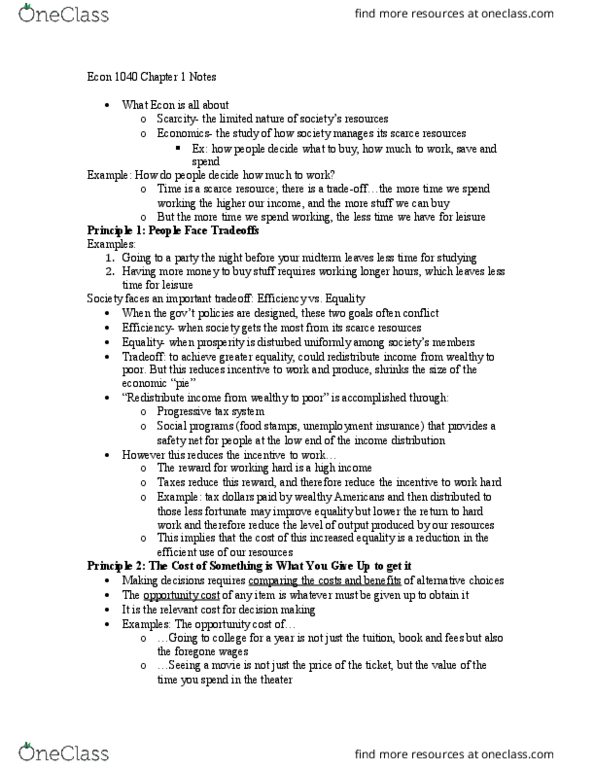 ECON 1040 Lecture Notes - Lecture 1: Market Power, Market Failure, Invisible Hand thumbnail