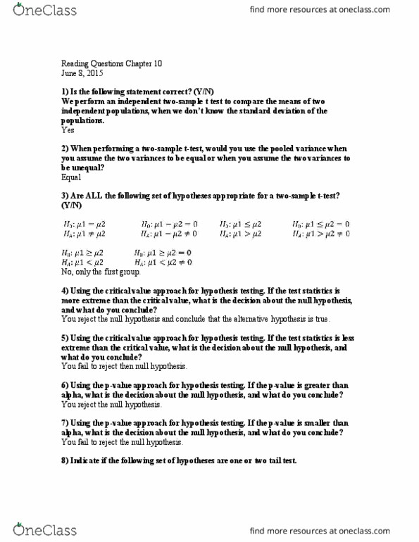 QBA 2010 Lecture Notes - Lecture 10: Null Hypothesis, Statistical Hypothesis Testing, Standard Deviation thumbnail