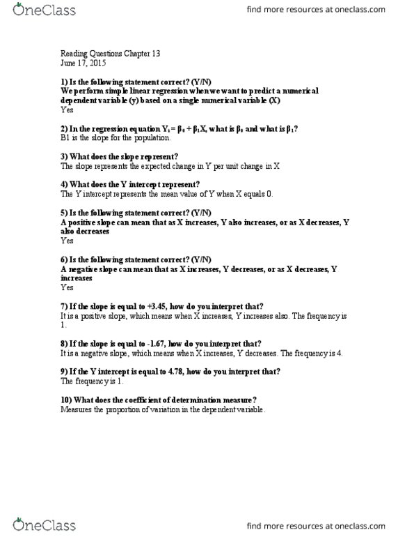 QBA 2010 Lecture Notes - Lecture 13: Simple Linear Regression, Dependent And Independent Variables thumbnail