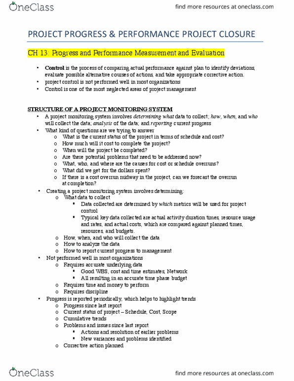 MGMT 4700 Lecture 2: 2. Ch 13, 14 (Project Progress & Closure) thumbnail