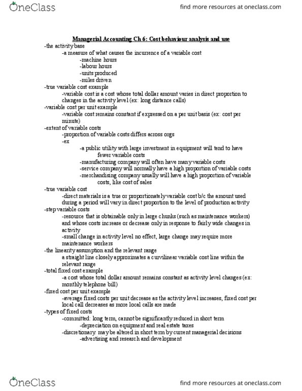 ADM 2341 Lecture Notes - Lecture 6: Watt, Variable Cost, Fixed Cost thumbnail