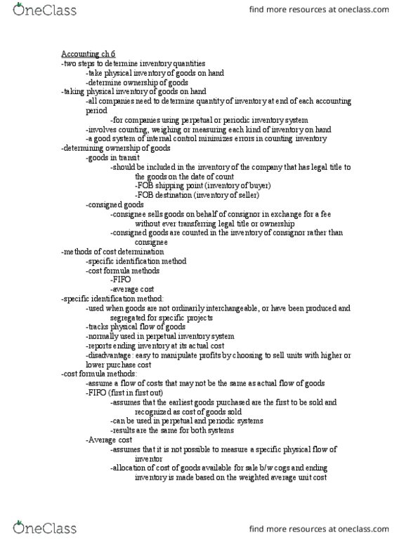 ADM 1340 Lecture Notes - Lecture 6: Inventory Turnover, Weighted Arithmetic Mean, Perpetual Inventory thumbnail