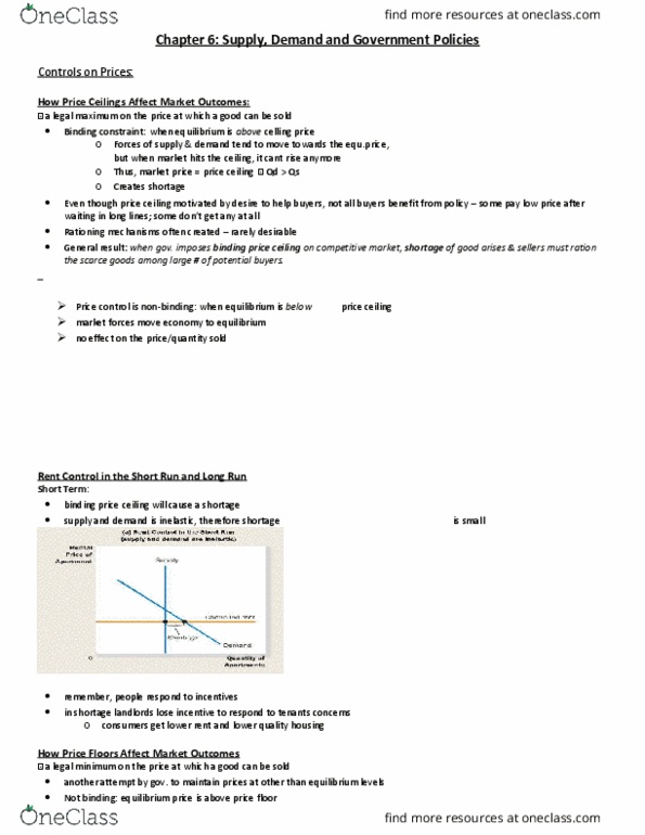 EC120 Chapter Notes - Chapter 6: Demand Curve, Tax Incidence, Price Ceiling thumbnail