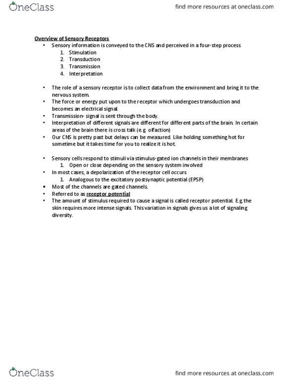 BIO 126 Lecture Notes - Lecture 17: Proprioception, Carotid Body, Peripheral Chemoreceptors thumbnail