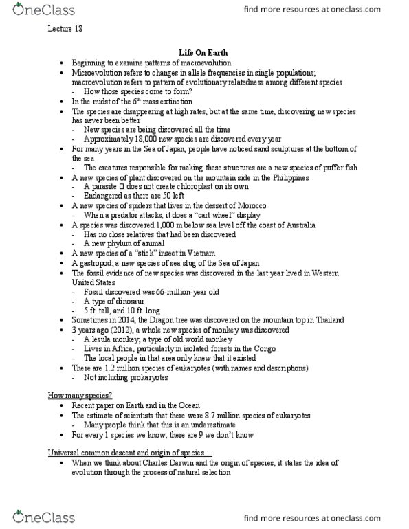 Biology 1001A Lecture Notes - Lecture 18: Laurasia, Convergent Evolution, Rodent thumbnail