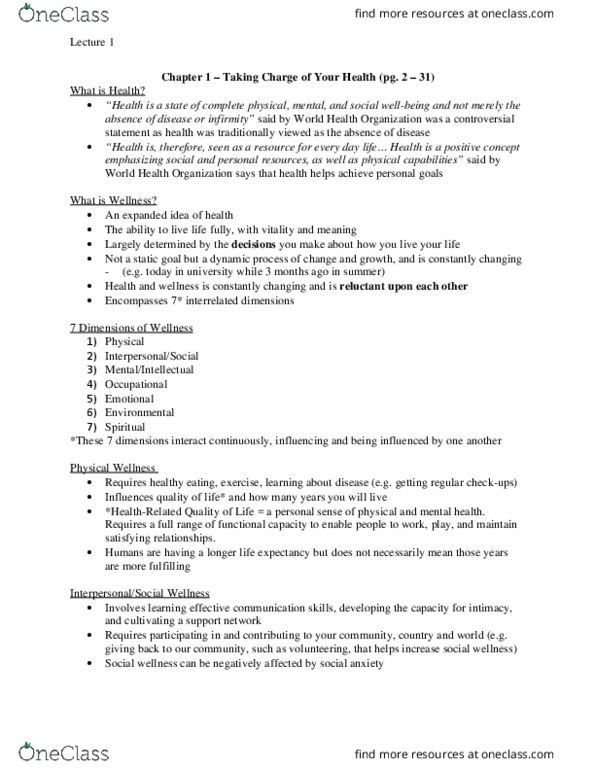 Health Sciences 1001A/B Lecture Notes - Lecture 1: Smoking Cessation, Anomie Belle, Junk Food thumbnail