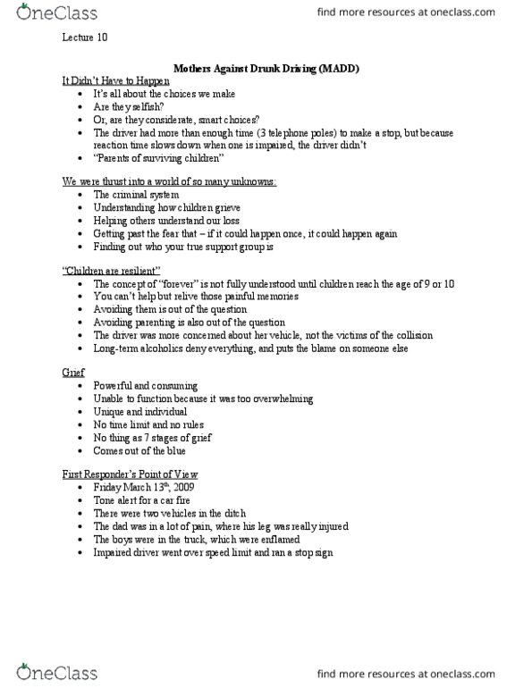 Health Sciences 1001A/B Lecture Notes - Lecture 10: Mothers Against Drunk Driving thumbnail