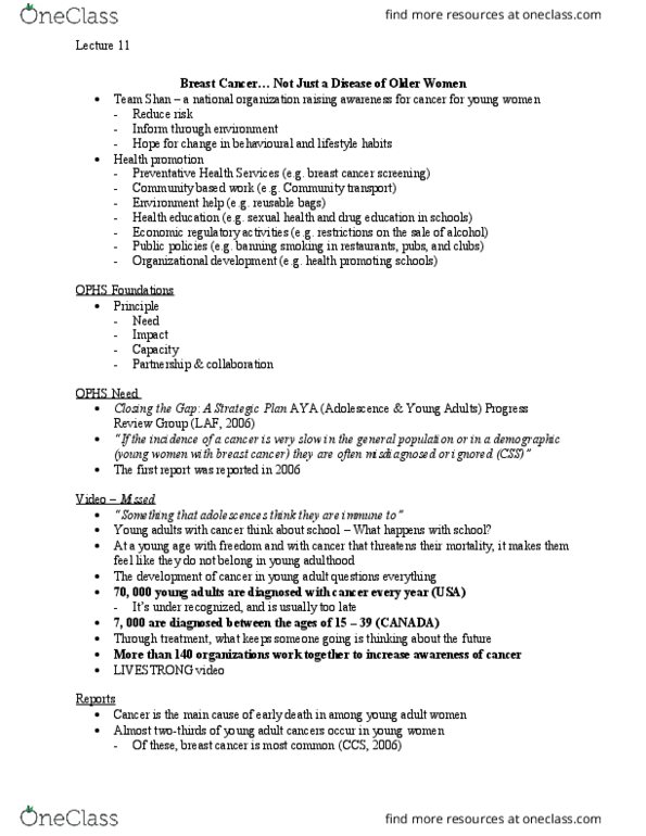 Health Sciences 1001A/B Lecture Notes - Lecture 11: Epidemiology, Nipple Discharge, Testicular Cancer thumbnail