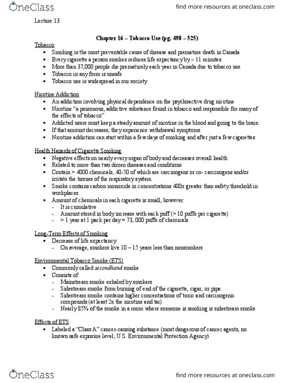 Health Sciences 1001A/B Lecture Notes - Lecture 13: Coronary Artery Disease, Sidestream Smoke, Passive Smoking thumbnail