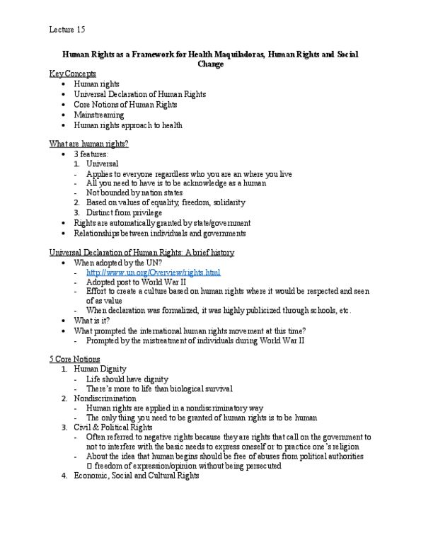 Health Sciences 1002A/B Lecture Notes - Lecture 15: List Of Bluetooth Profiles, Free-Trade Zone, Maquiladora thumbnail