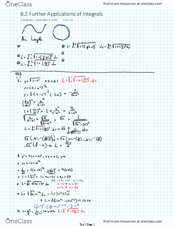 MAC 2311C Lecture 6: 8.2 Further Applications of Integrals thumbnail