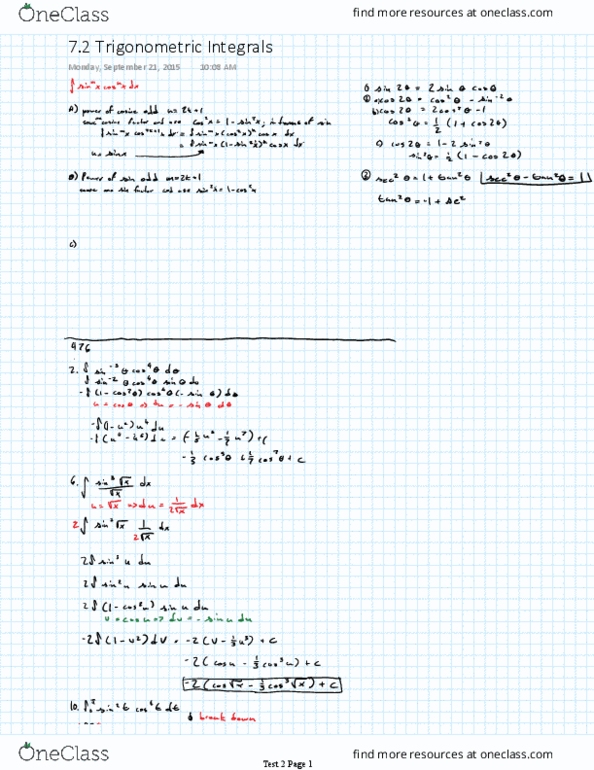 MAC 2311C Lecture 10: 7.2 Trigonometric Integrals thumbnail