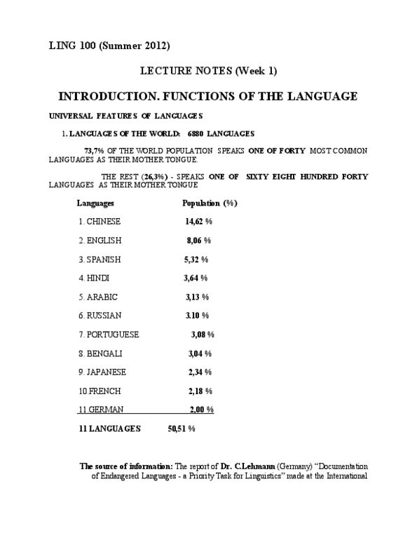 LING 100 Lecture Notes - Language Shift, Language Death thumbnail